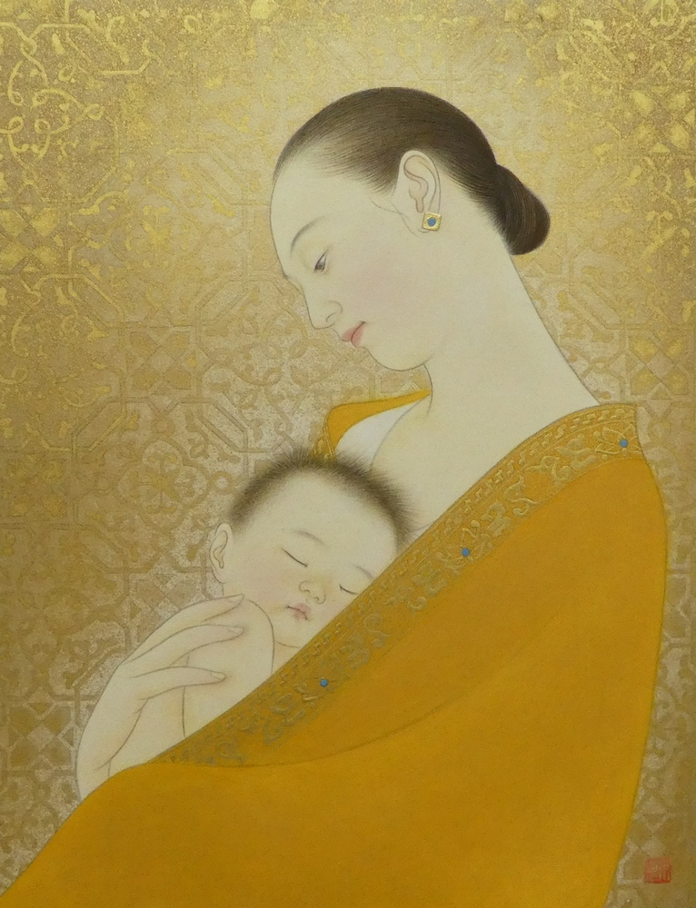 安田育代 『母と子 光の中で』 [古美術こもれび] 骨董,掛軸,絵画の買取