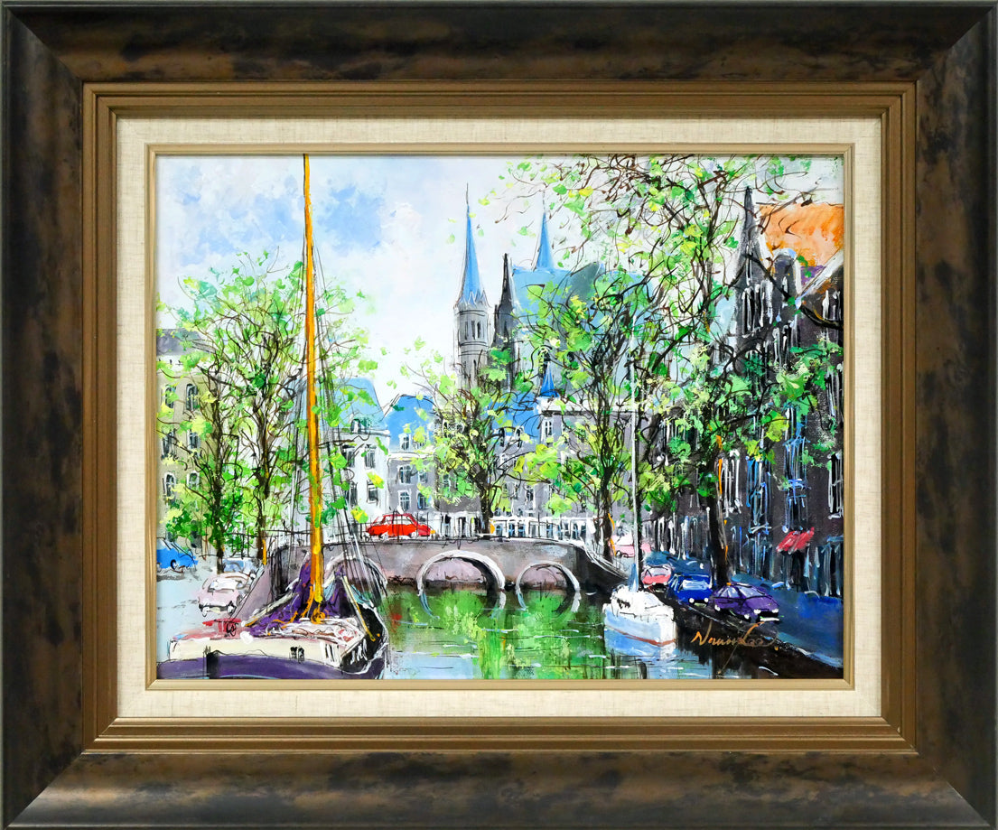 ナンシー リー（Nancy Lee）「運河（アムステルダム）」油絵・F6 絵画