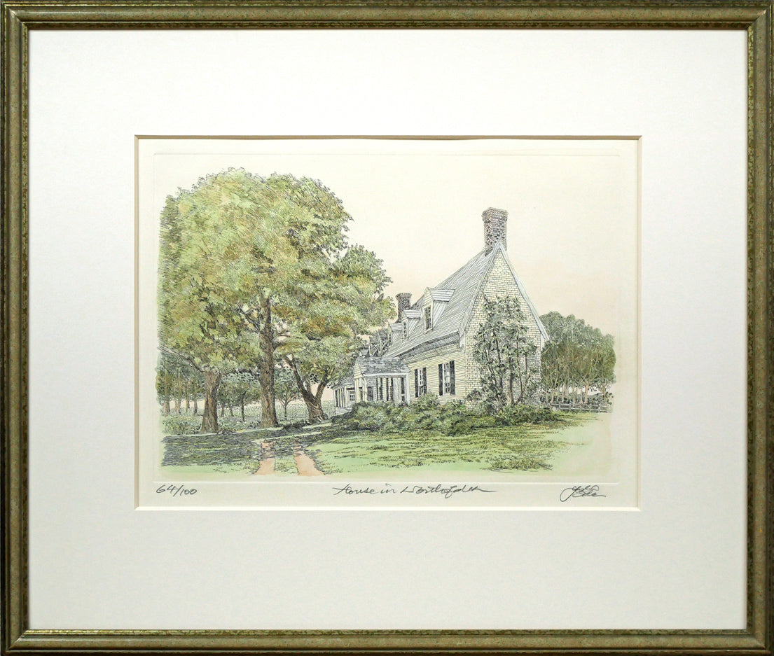 織田義郎「ノースフォークの家（アメリカ）」銅版画に手彩色 絵画買取