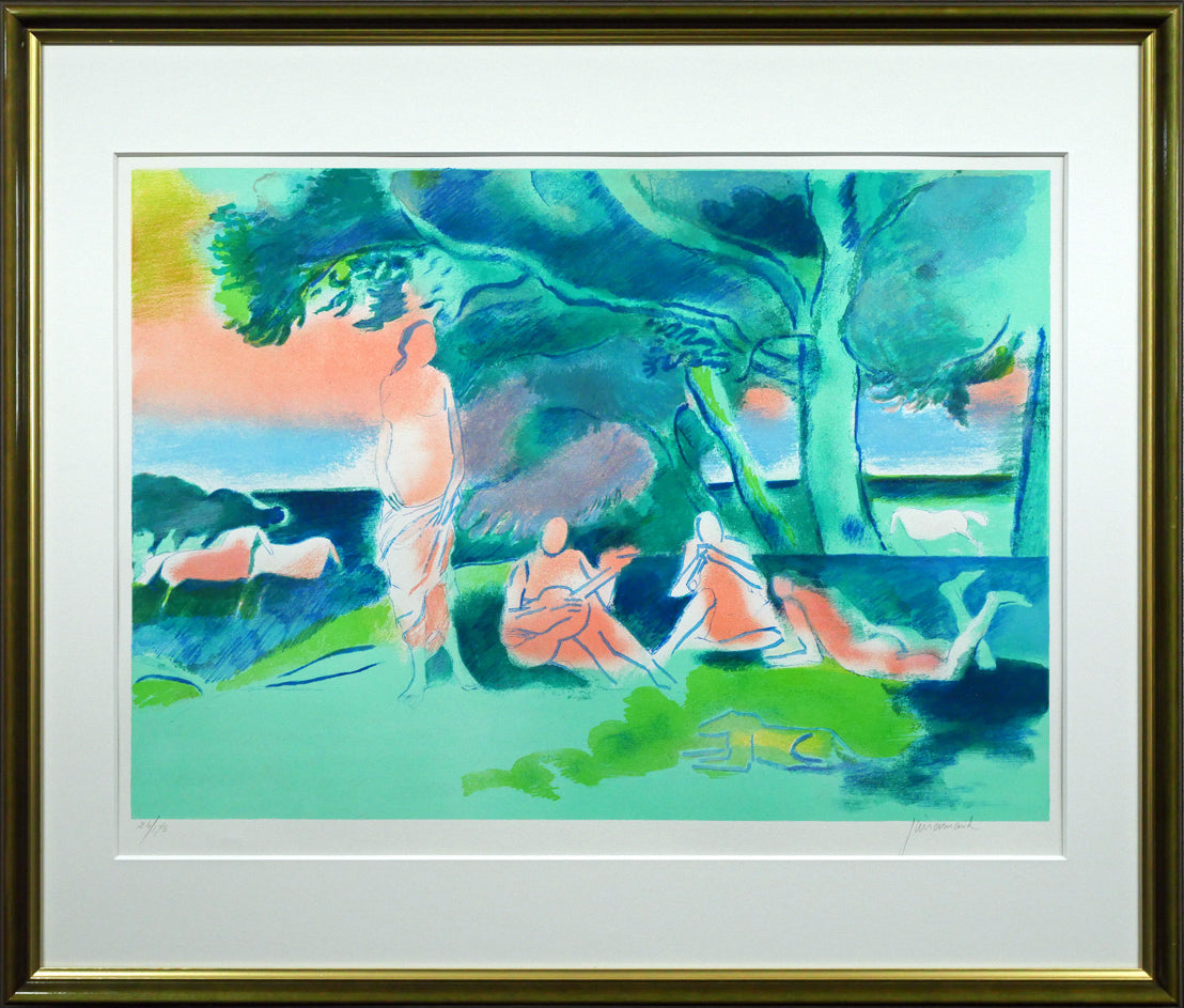 ポール ギヤマン（Paul Guiramand）「木の下の音楽会」リトグラフ 絵画