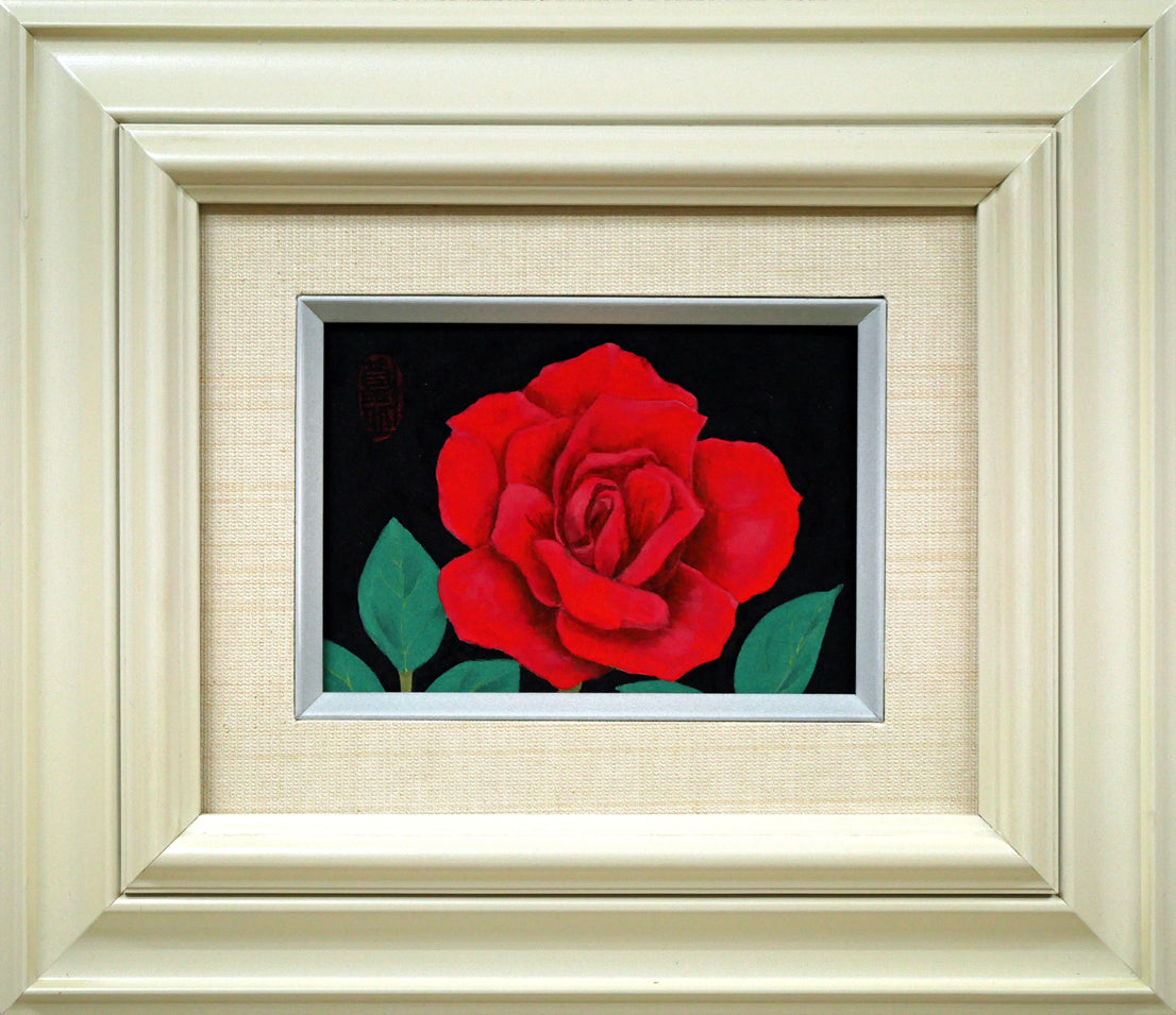 橋本篁丘「バラ」日本画・ミニチュア（10.8×15cm） 絵画買取・販売の