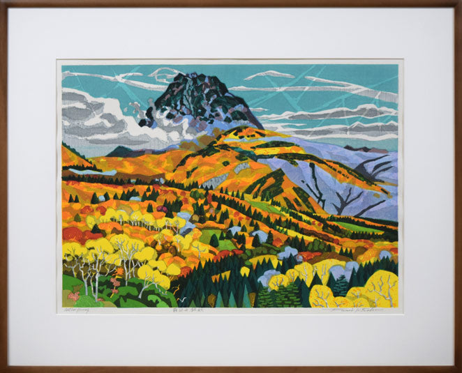 北岡文雄「羅臼岳錦秋」木版画 絵画買取・販売の小竹美術