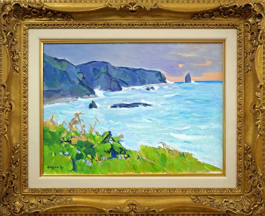 菅野矢一「北の海（積丹半島）〔財界さっぽろ表紙絵原画〕」油絵・P8号