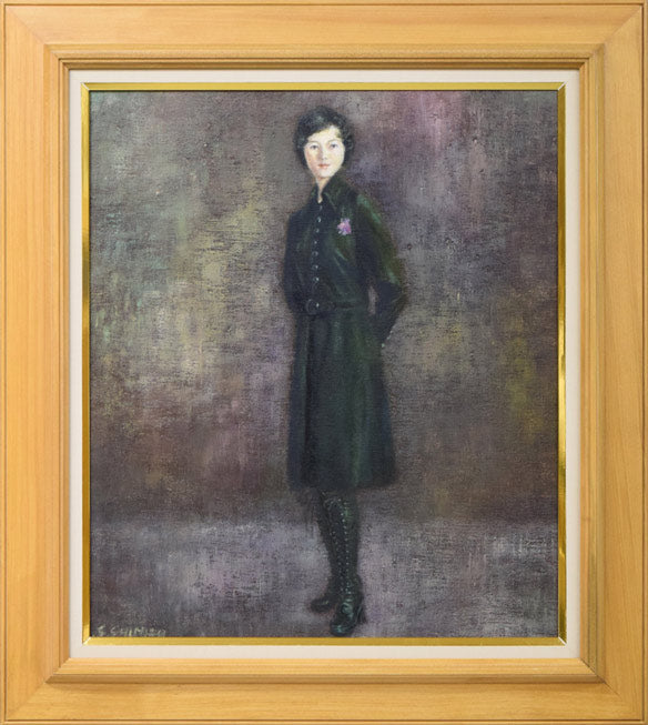 清水澄子「ブーツを穿いた女」油絵・F10号 絵画買取・販売の小竹美術