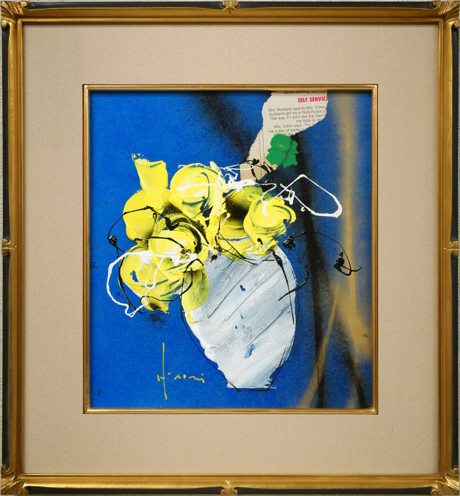 立川広己「メロディー」油絵にコラージュ・色紙 絵画買取・販売の小竹美術