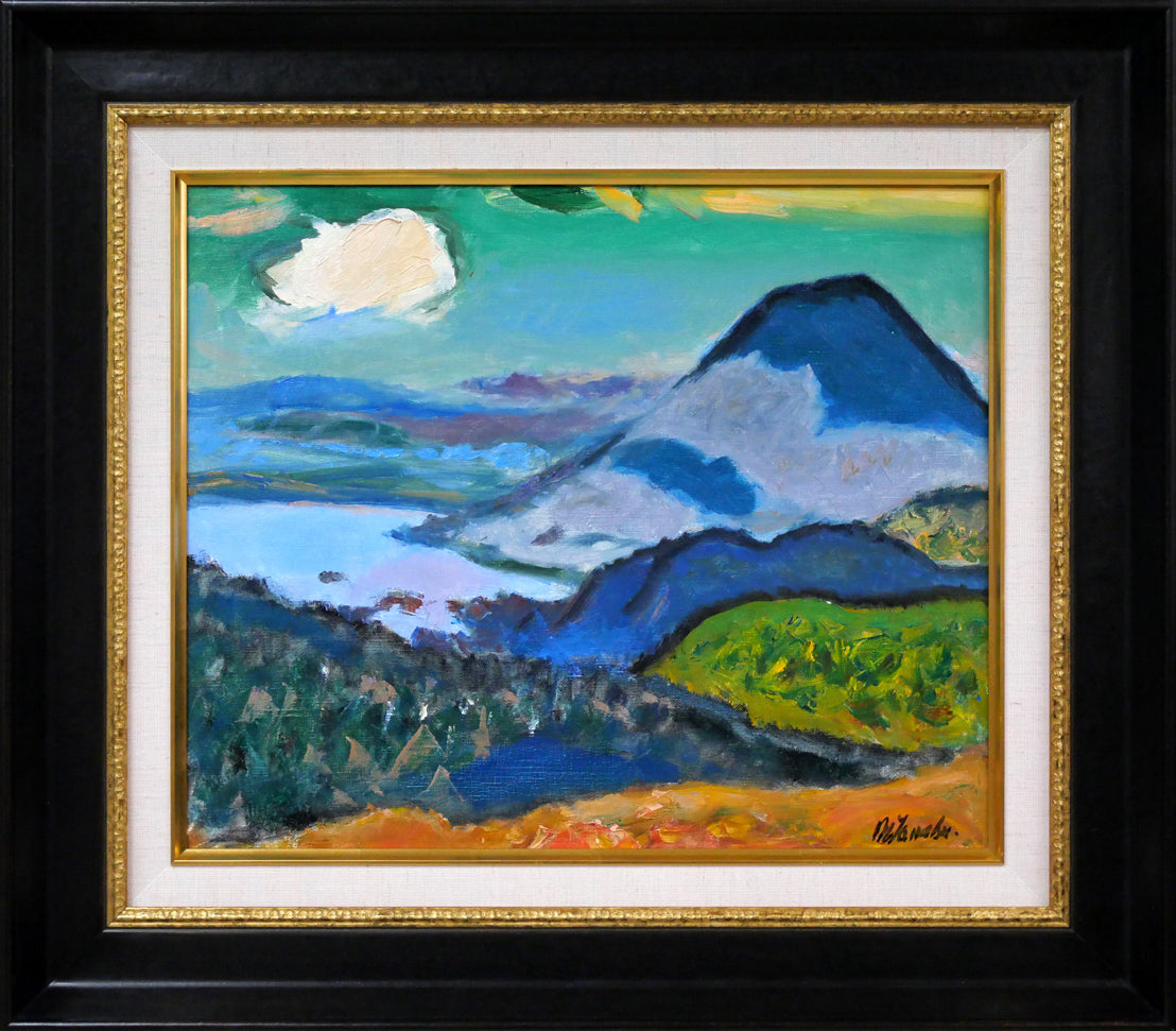 田辺三重松「雲影（雌阿寒岳頂上より阿寒湖眺望）」油絵・F8号 絵画