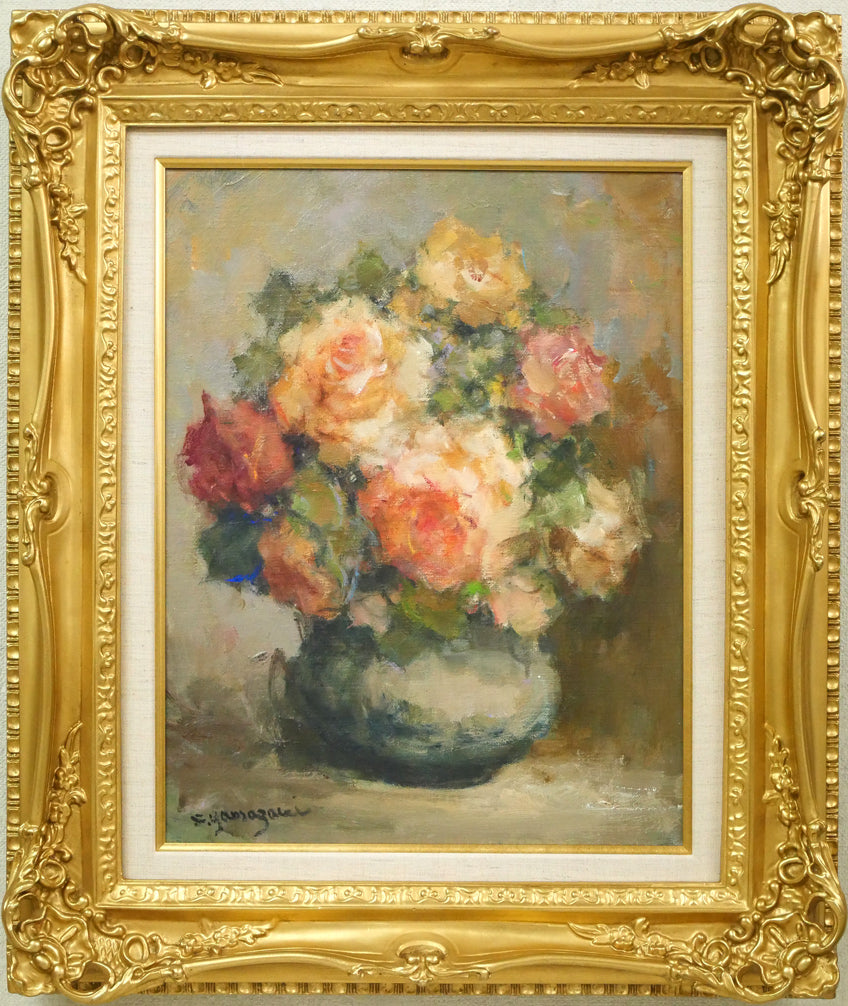 山崎翠祥「薔薇」油絵・F6号 絵画買取・販売の小竹美術