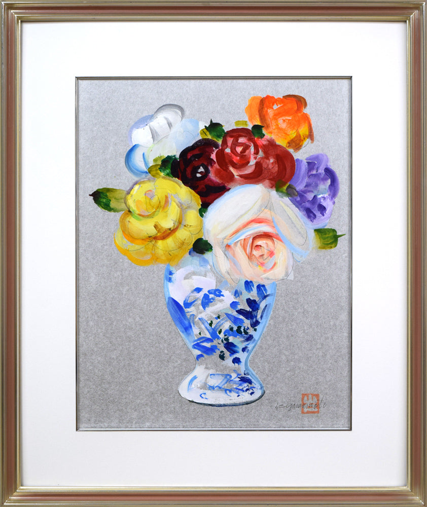 山本仁吉「バラ」油絵・色紙6号 絵画買取・販売の小竹美術