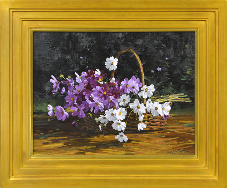 三栖右嗣「コスモス」油絵・P10号 絵画買取・販売の小竹美術