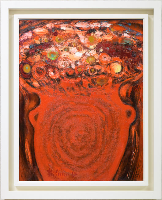 大谷久子「赤い壺・かいがら菊」油絵・P10号 絵画買取・販売の小竹美術