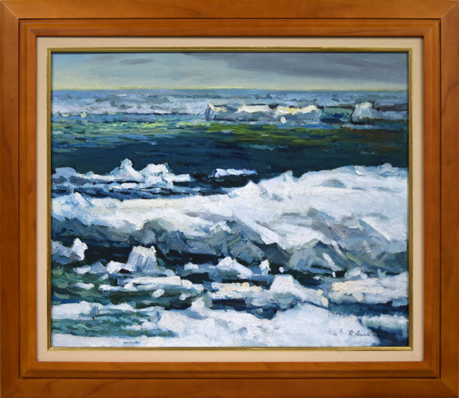 朝倉力男「オホーツクの流氷」油絵・F12号 絵画買取・販売の小竹美術