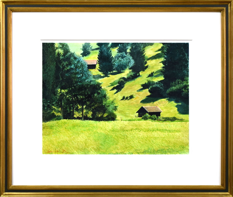 平井誠一「緑風」水彩画・6号 絵画買取・販売の小竹美術