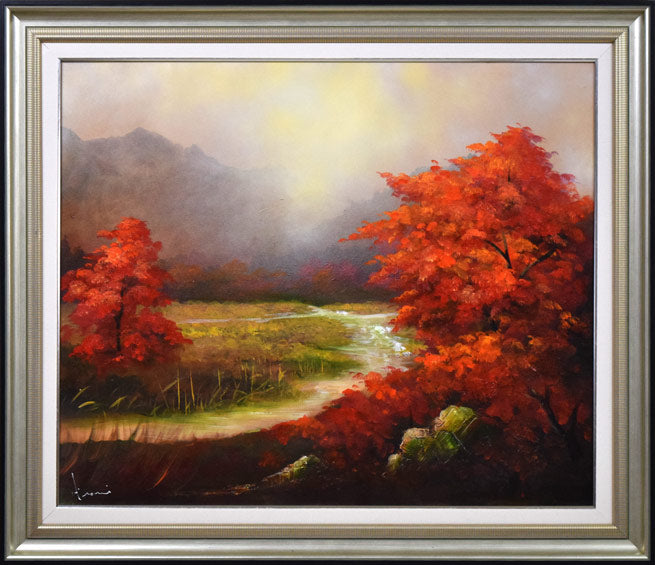 立川広己「朝霧の風景」油絵・F20号 絵画買取・販売の小竹美術