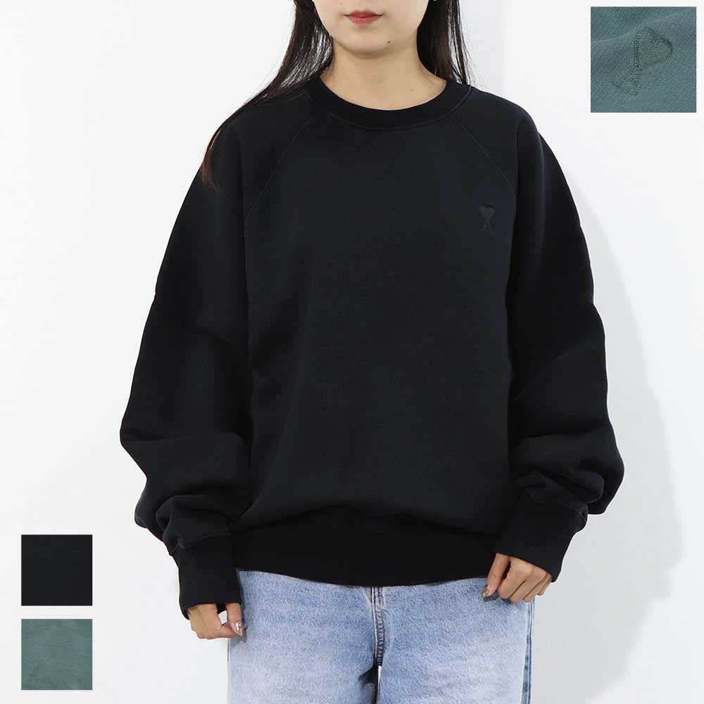 AMI PARIS スウェット ブラック ブルー系 コットン ハートロゴ 刺繍