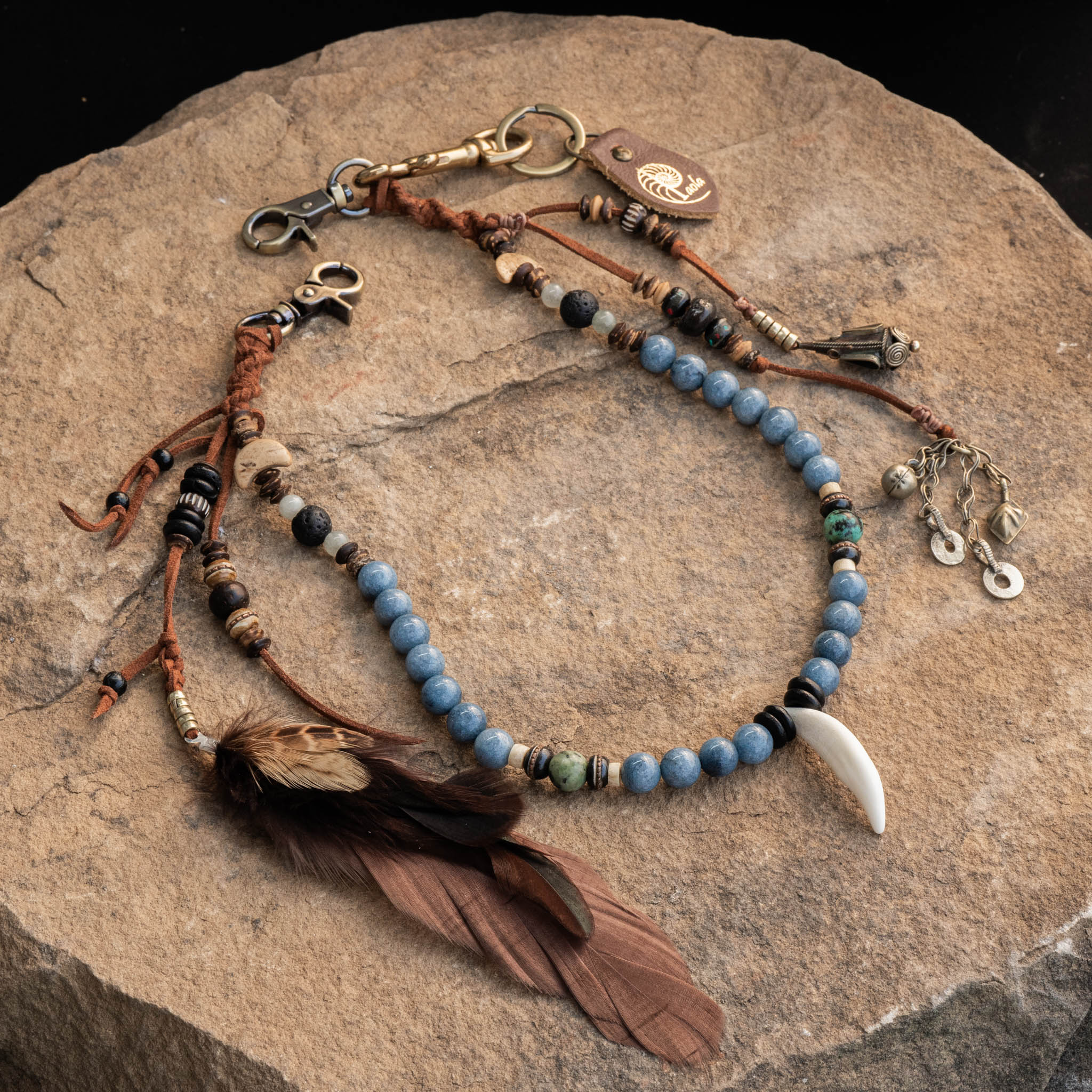 KeyChainwithbluestoneandfeathe