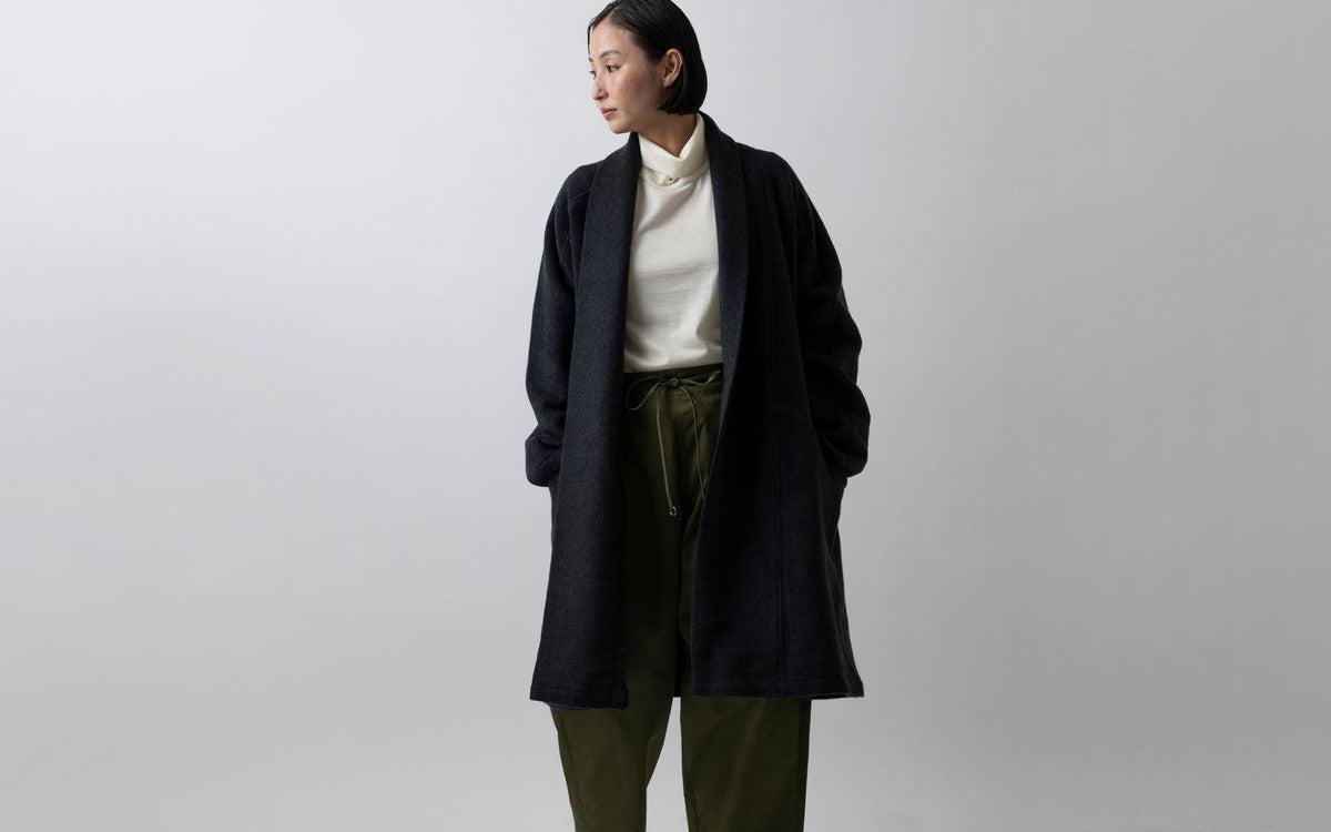 MITTAN / ウールシルクキャメル半纏コート（紐付き） 濃灰 CT-43