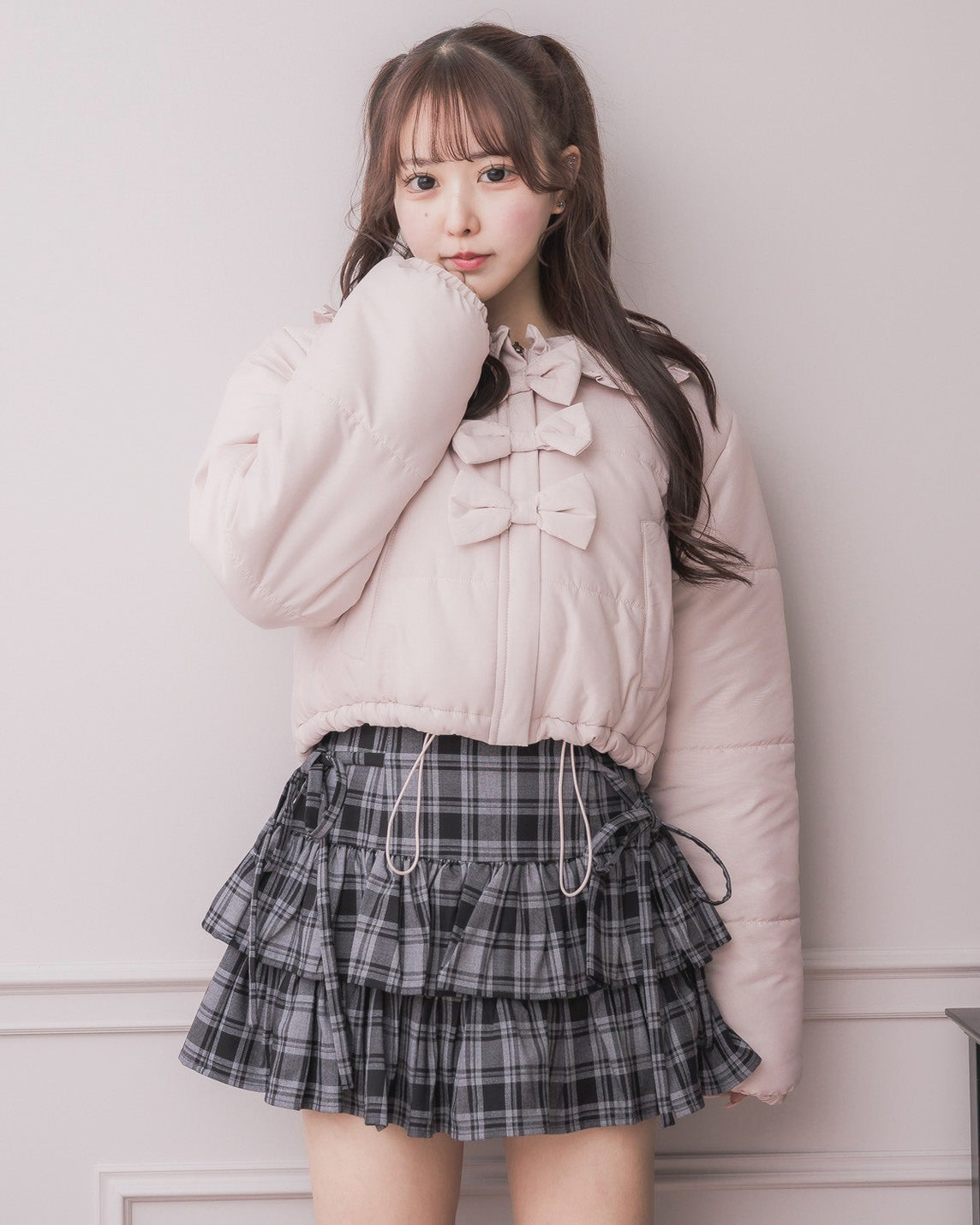 フリルカラーリボン中綿ショートコート – pium