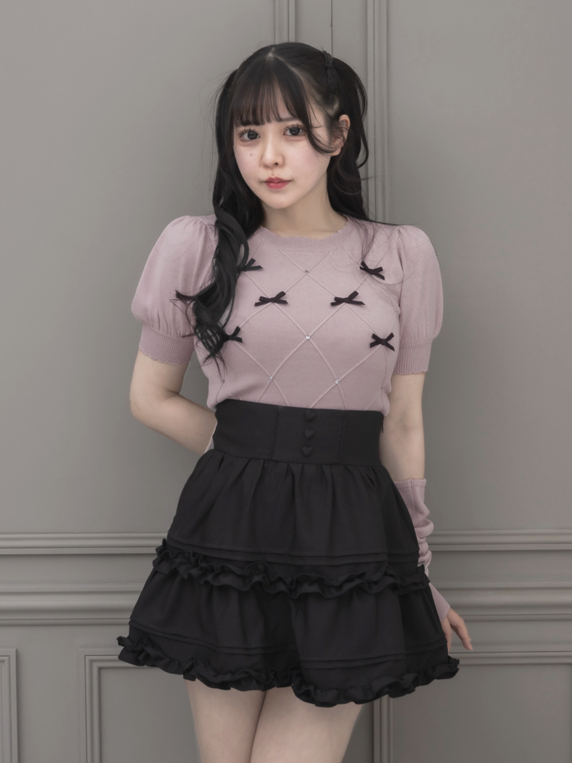 ビジューリボンアームウォーマーニット – pium