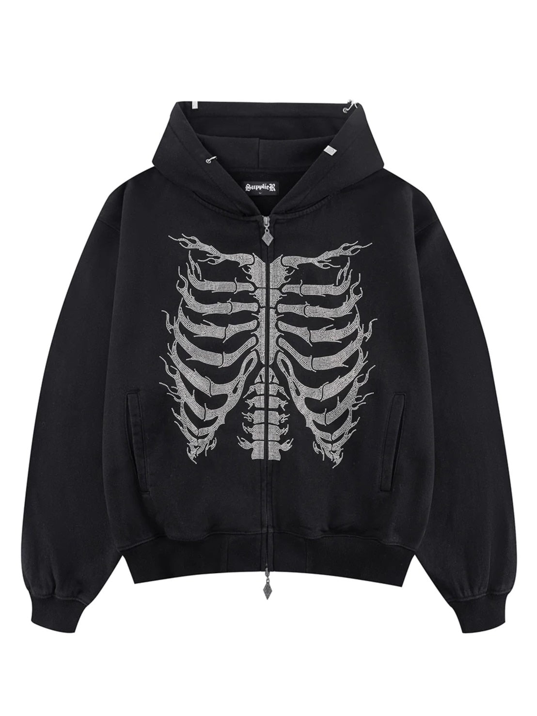 SUPPLIER】Fire Skeleton Rhinestone Zip Hoodie / 【サプライヤー