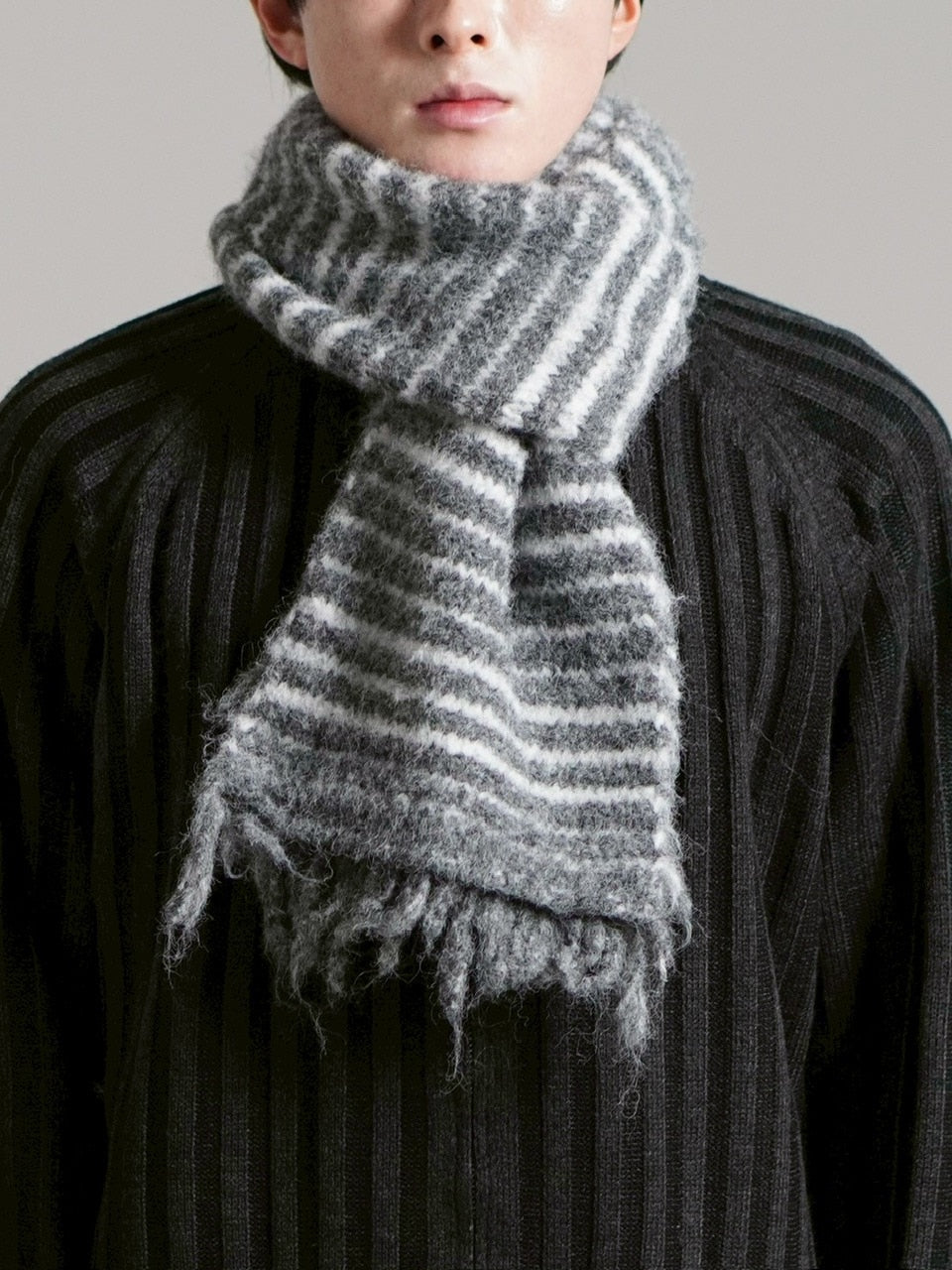 受注制【Chikashitsu +】jelly wool border muffler