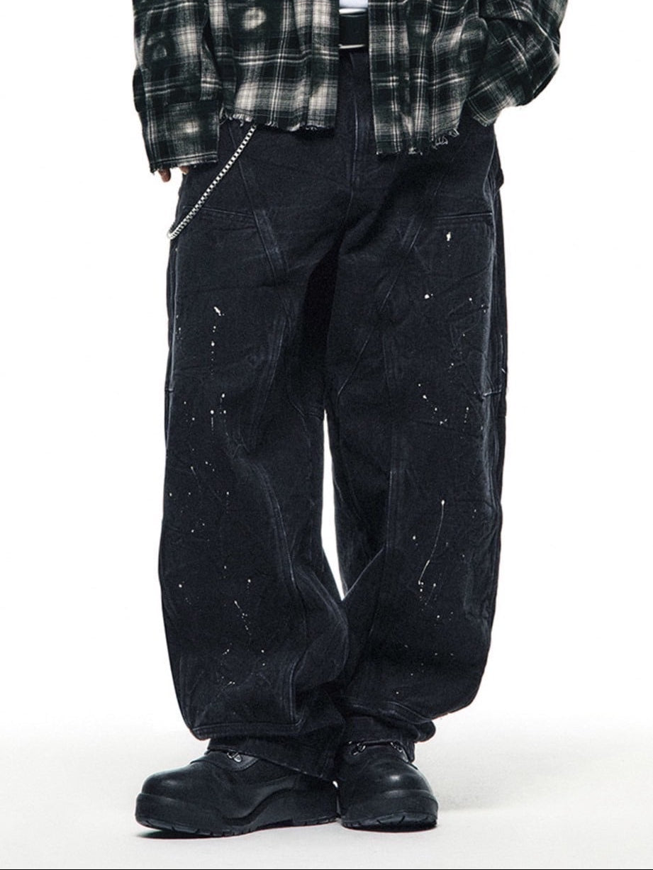 AAPE X NOMANUAL】AAPE X NOMANUAL PAINTED DOUBLE KNEE DENIM PANTS