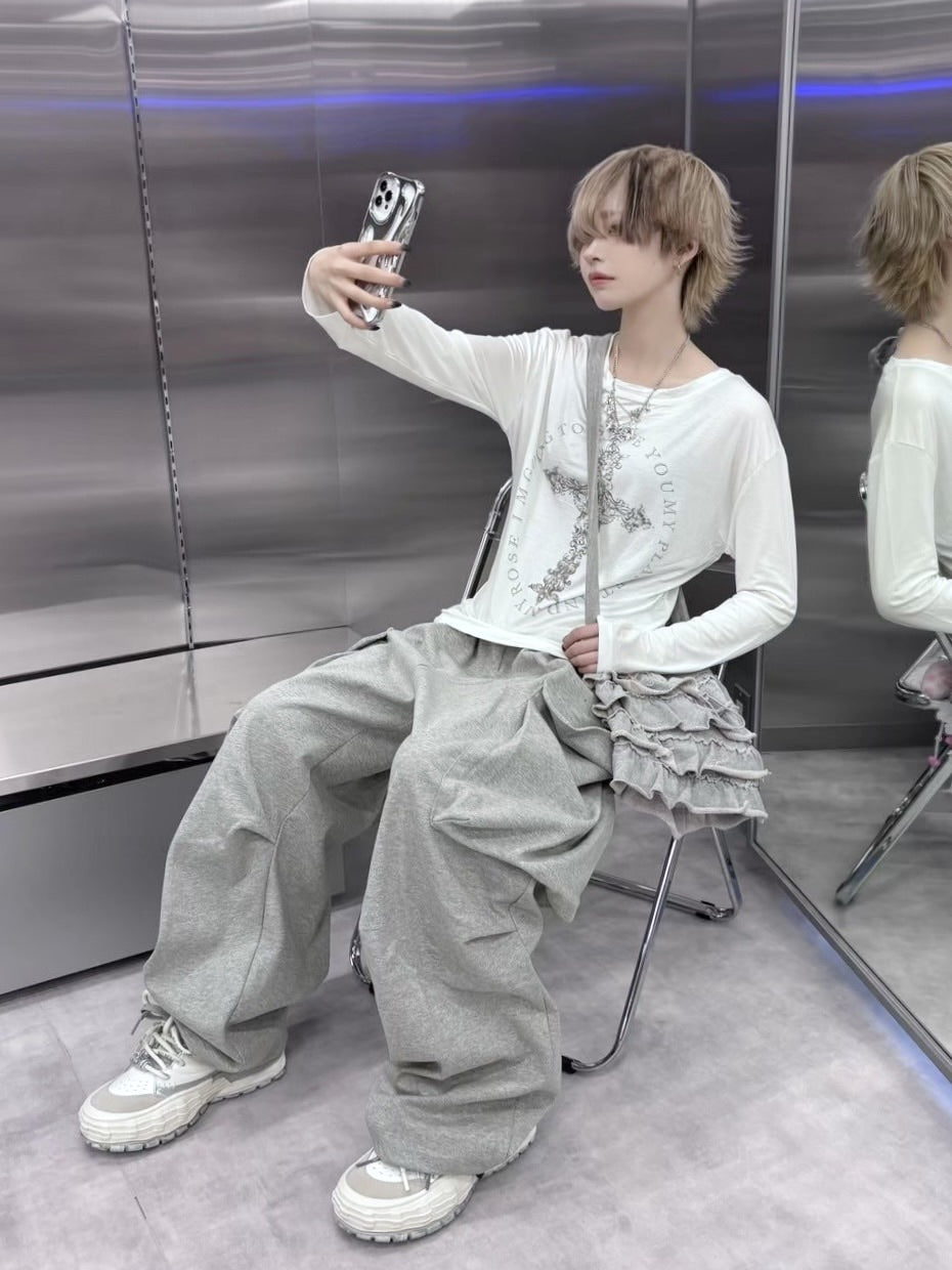 Never mind the XU】cross print longsleeve tee (2color) / 【ネバー