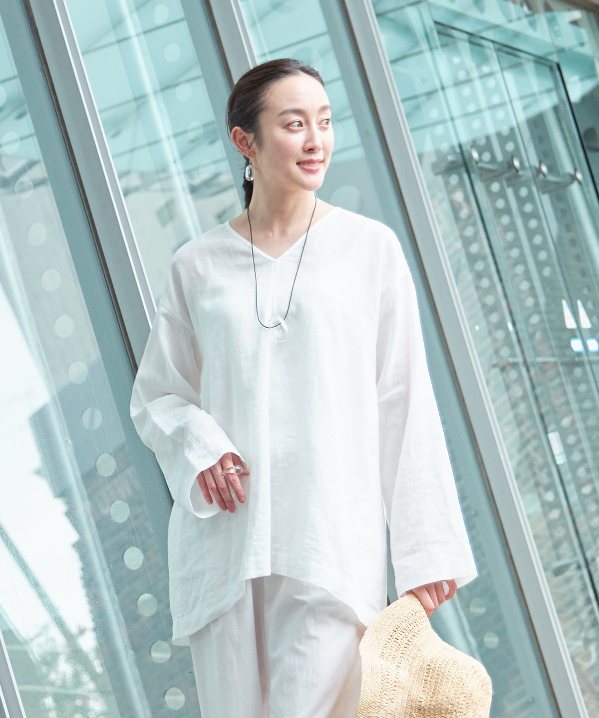 コットンリネン平Vネックフレアチュニック – PRISTINE