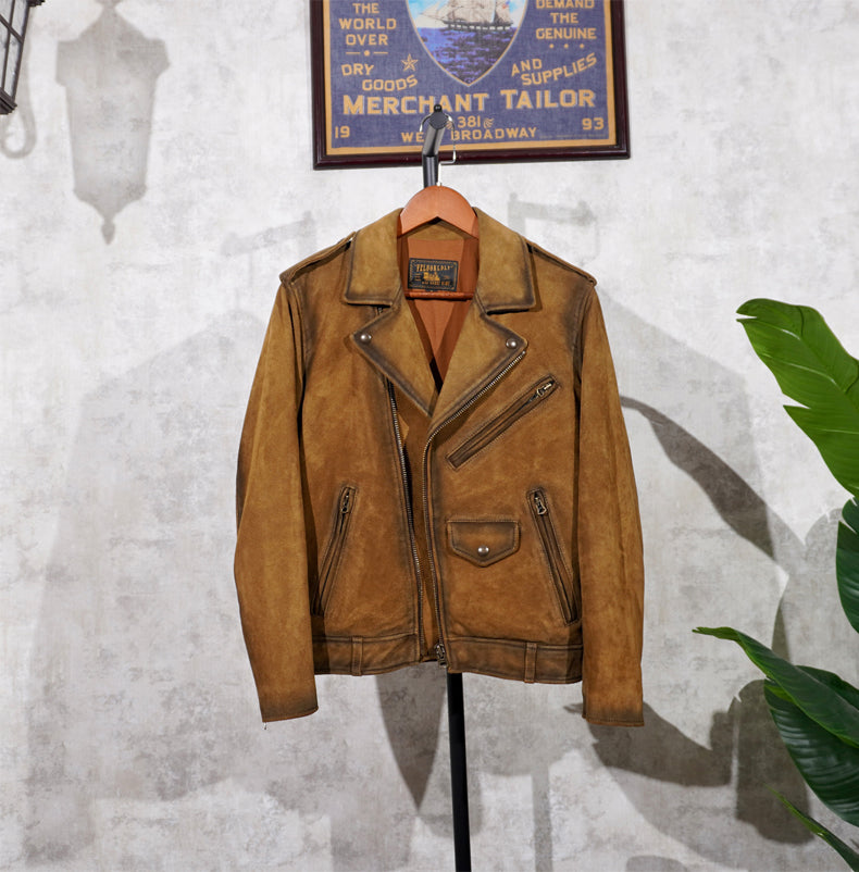 スウェードレザー エポレット付きダブルライダースジャケットS～4XL