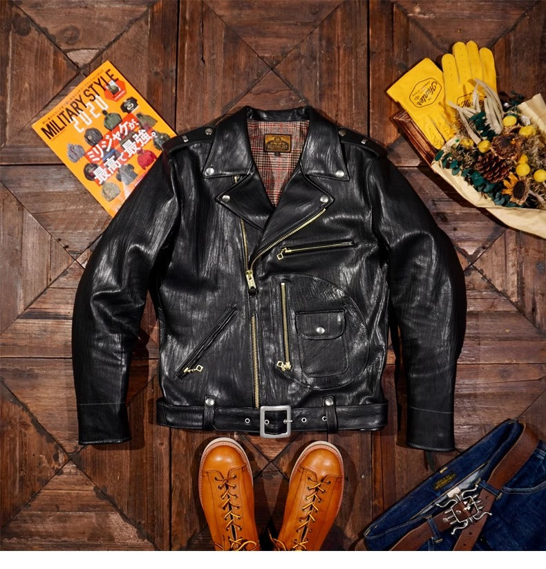 ヴィンテージ50s J24型復刻 植物タンニン鞣し 皺加工カウレザー ダブル