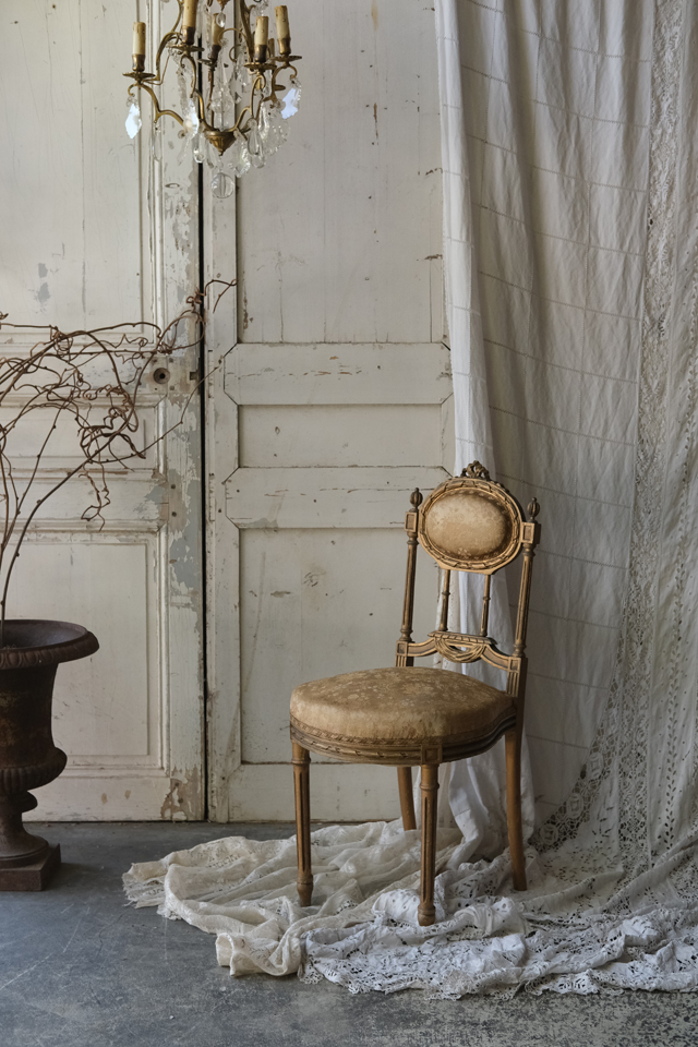 E113-1 フランス アンティーク ルイ16世様式サロンチェア リボン彫刻 椅子