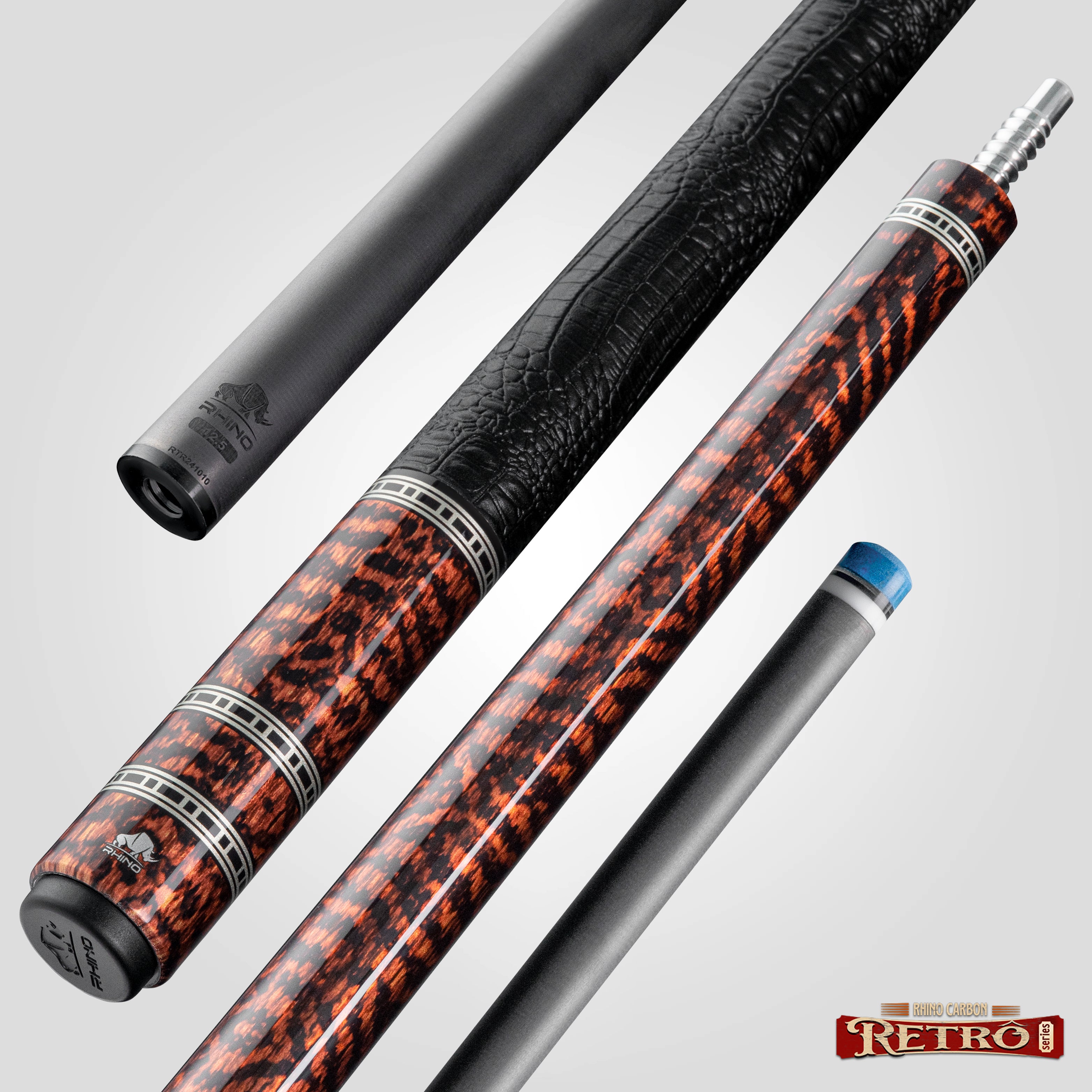 Rhino RETRÔ Pool Cue - Snake - Crocodile Embossed Microfiber Leather W