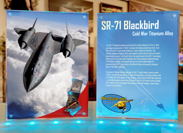 SR-71 Blackbird Flown Titanium 2-Sided Acrylic 6x8 Relic Display by Ro