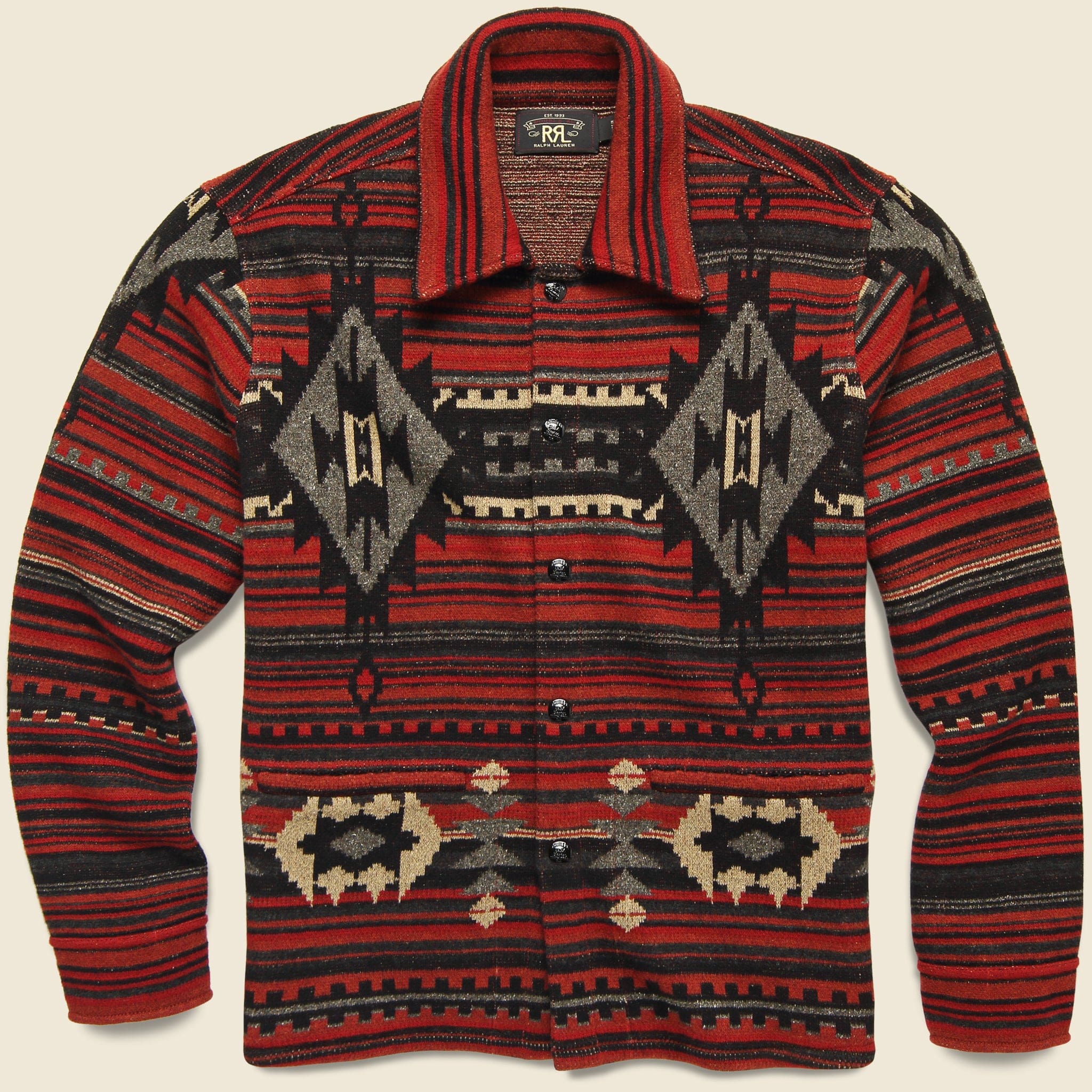 Wool-Blend Jacquard Workshirt Sweater - Red/Black