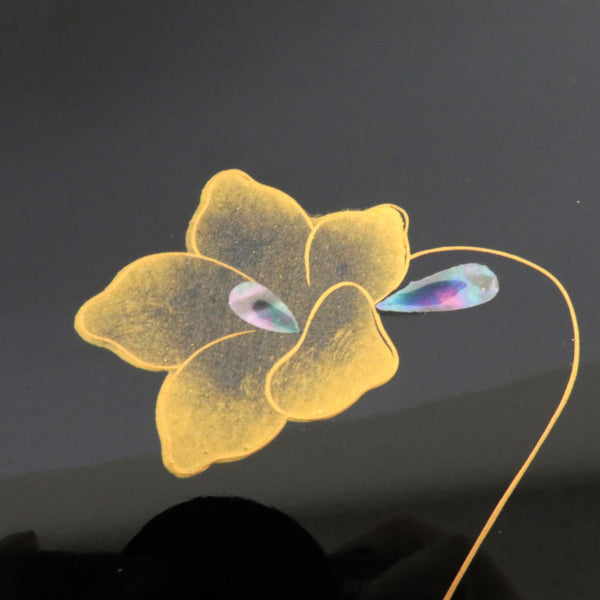 骨董・民芸品 会津塗 高峰 平盆 丸盆 お盆 金彩 螺鈿 花 漆器 漆芸