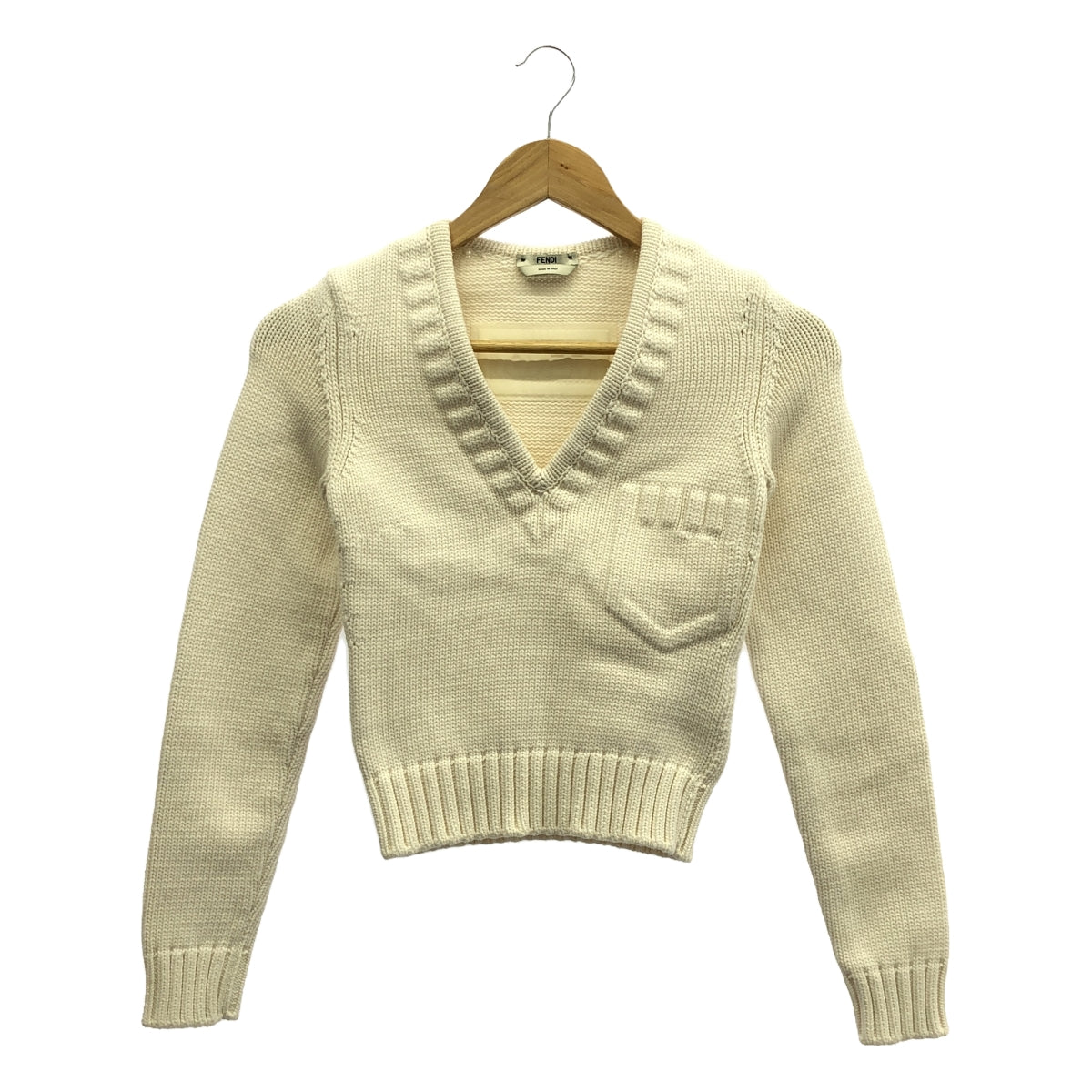 FENDI / フェンディ | コットン フェイクポケット Vネック ニット | 36