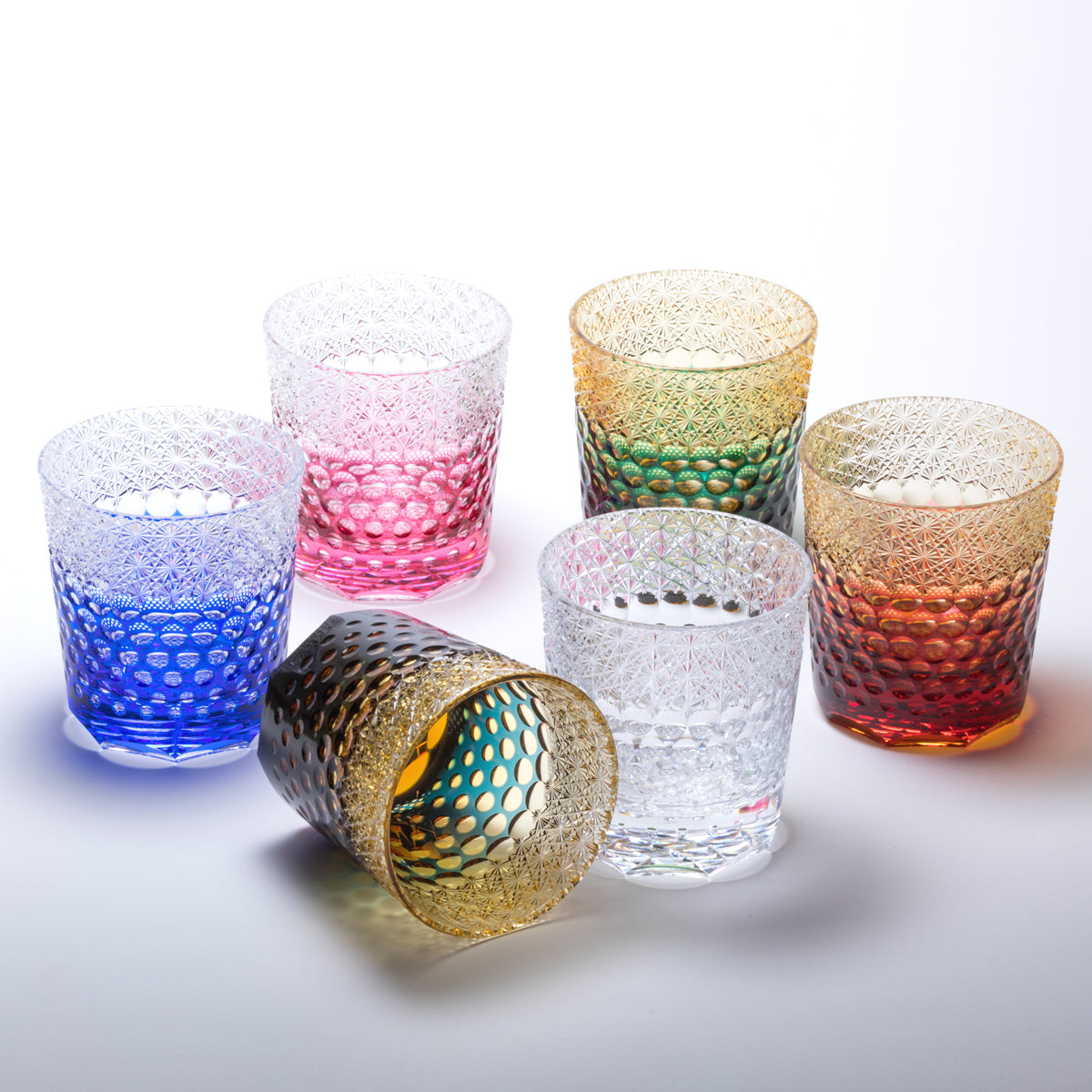 M-204 石塚春樹作 菊繋ぎに玉重文様 オールド – 硝子工房 彩鳳