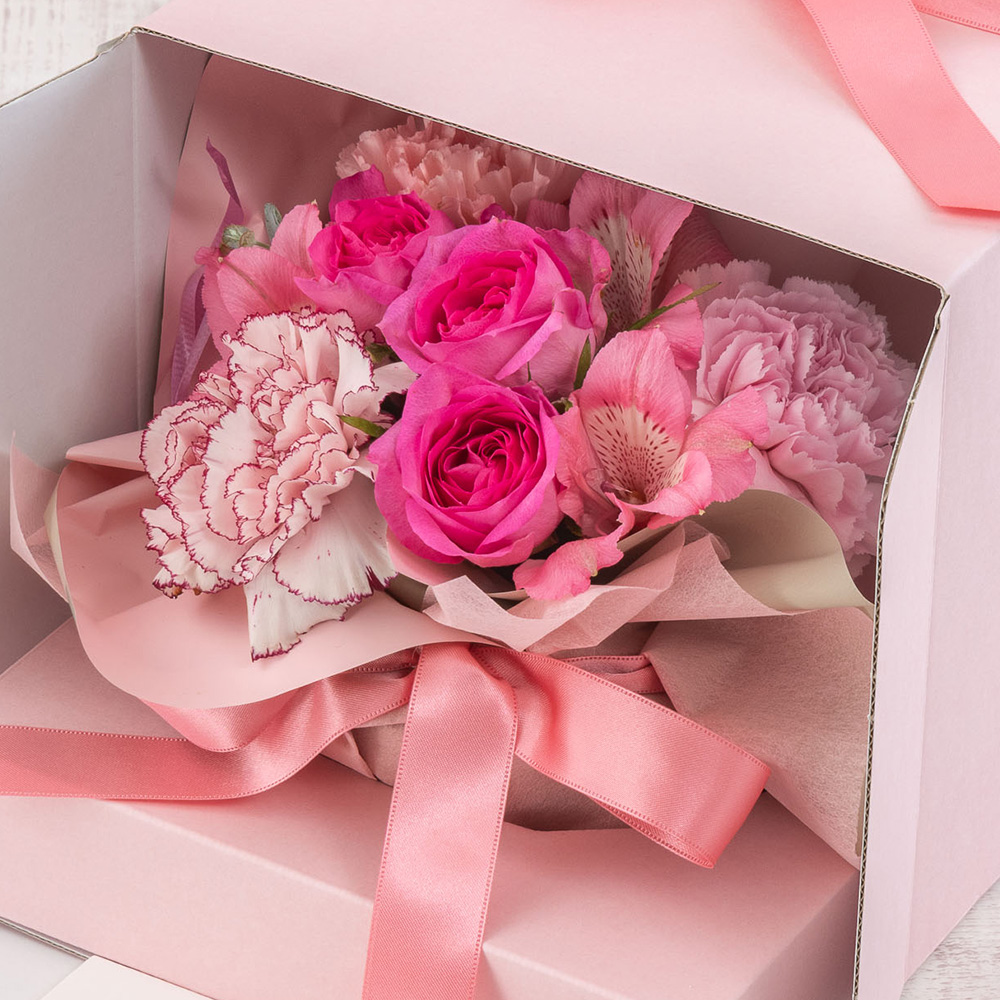 アレンジメント「バースデーメロディケーキ」（ピンク）【沖縄届不可