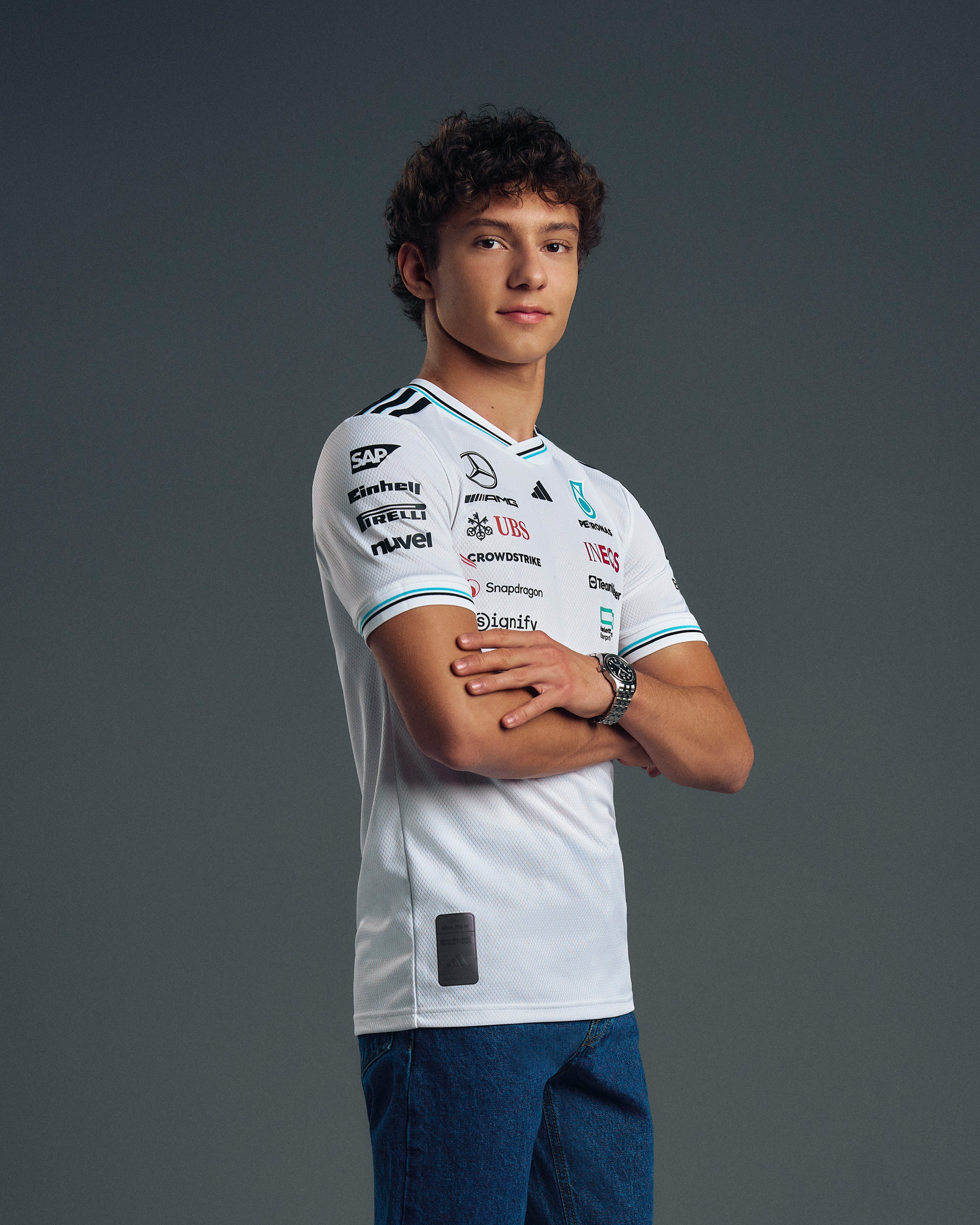 Mens 2025 Authentic Driver Tee White | Official Mercedes-AMG
