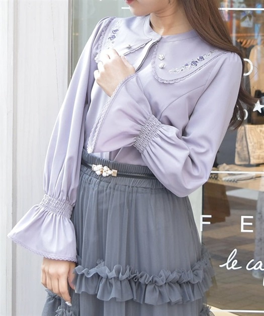 ローズ刺繍ビッグカラーブラウス | axes femme | axes femme online shop