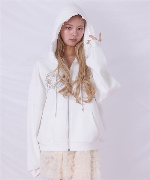 サテンフリルジップフーディー | Fickle Bebe