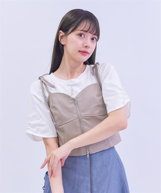 リボンフェイクレザービスチェ【期間限定価格】【2BUY10%OFF対象商品