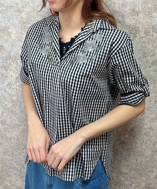 花刺繍入スキッパーシャツ | axes femme -outlet- | axes femme online