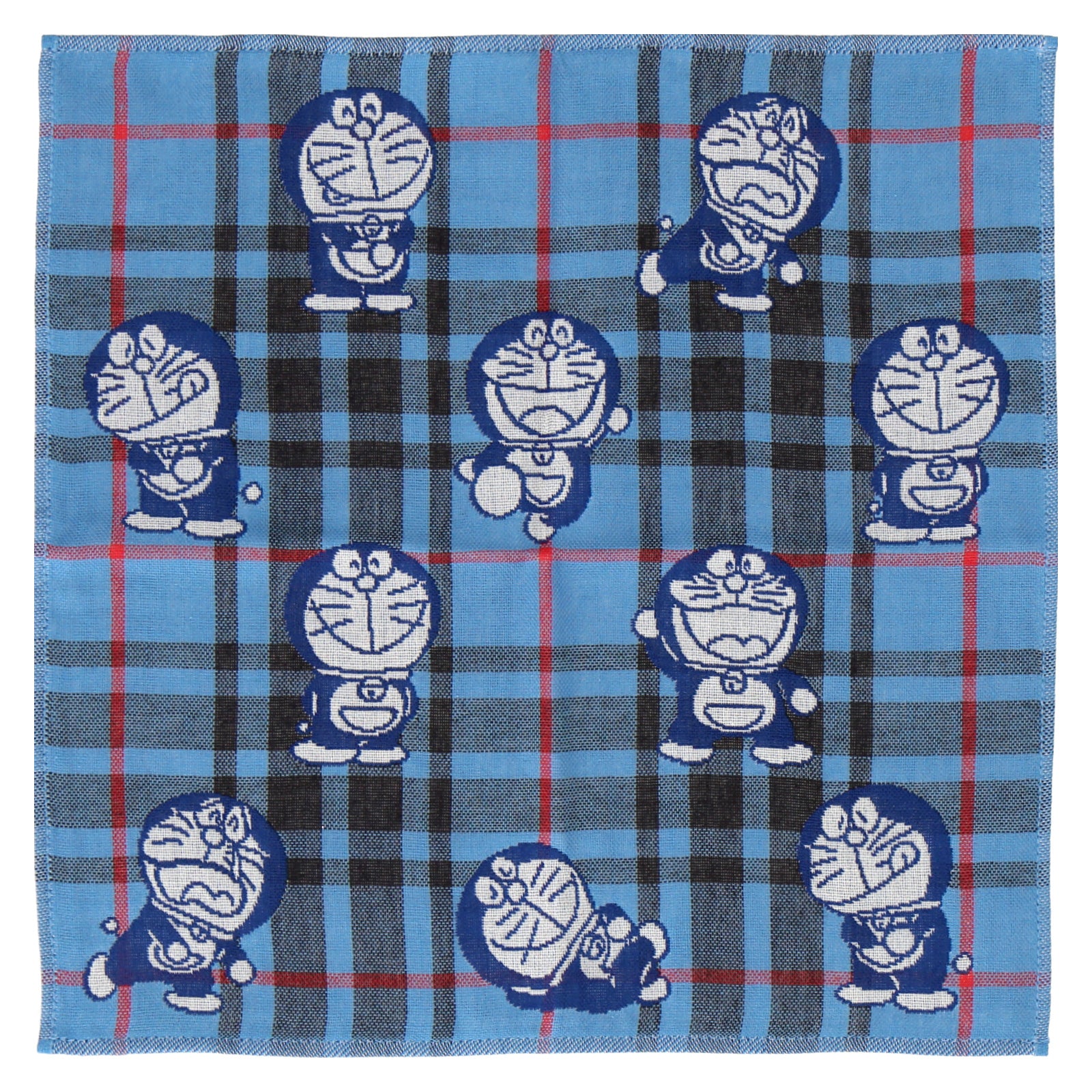 3重ガーゼハンカチ ドラえもん チェック #377c ダルブルー