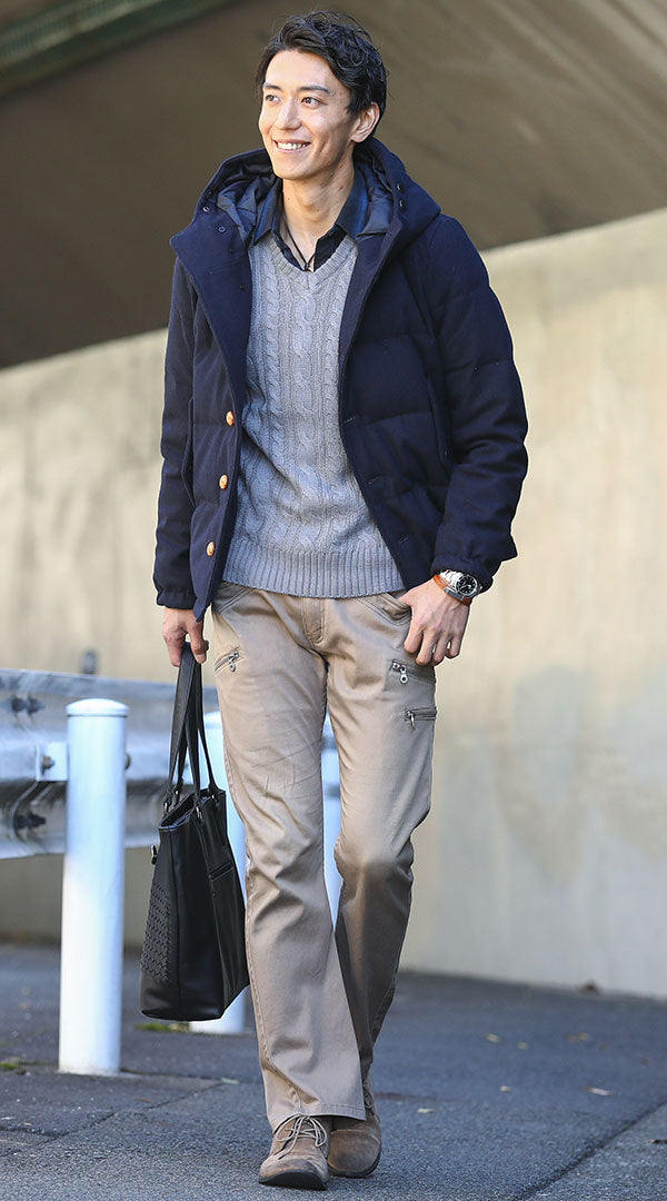 紺ジャケット グレーニット 青チェックシャツ snp_dp0152の