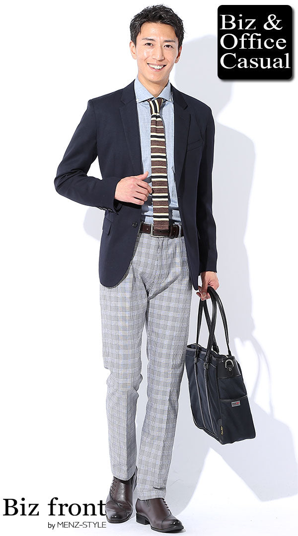 ネイビーテーラードジャケット×グレンチェックパンツ ジャケパン