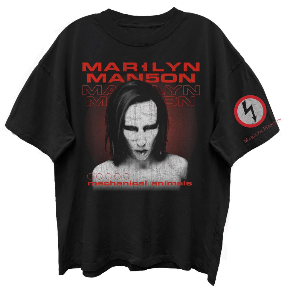 MARILYN MANSON MECHANICAL ANIMAL FRT/SLV LIMO BLACK ENZYME WASH T-SHIR