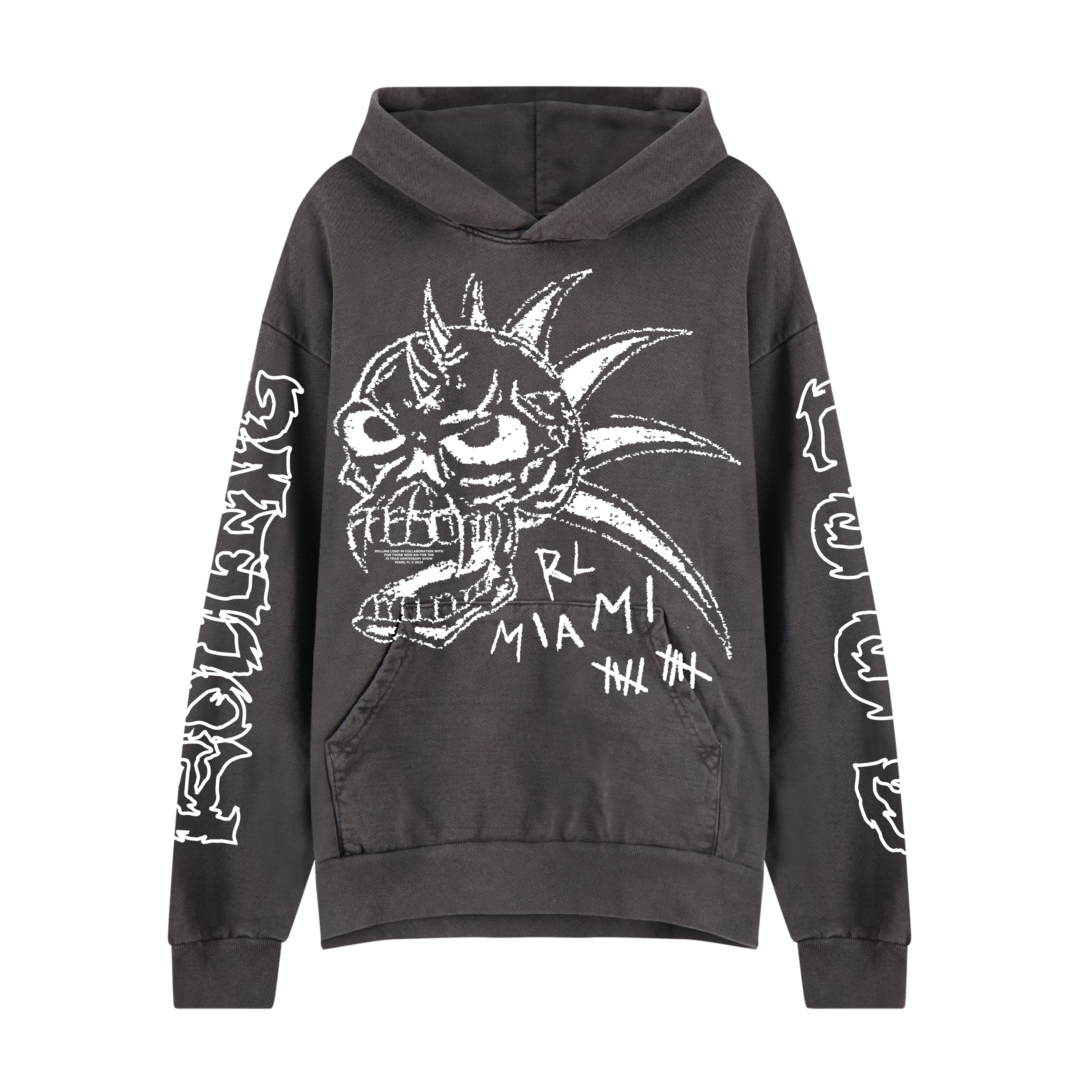 RL X FTWS Miami 24 Skull Vintage Black Lineup Hoodie | Rolling Loud