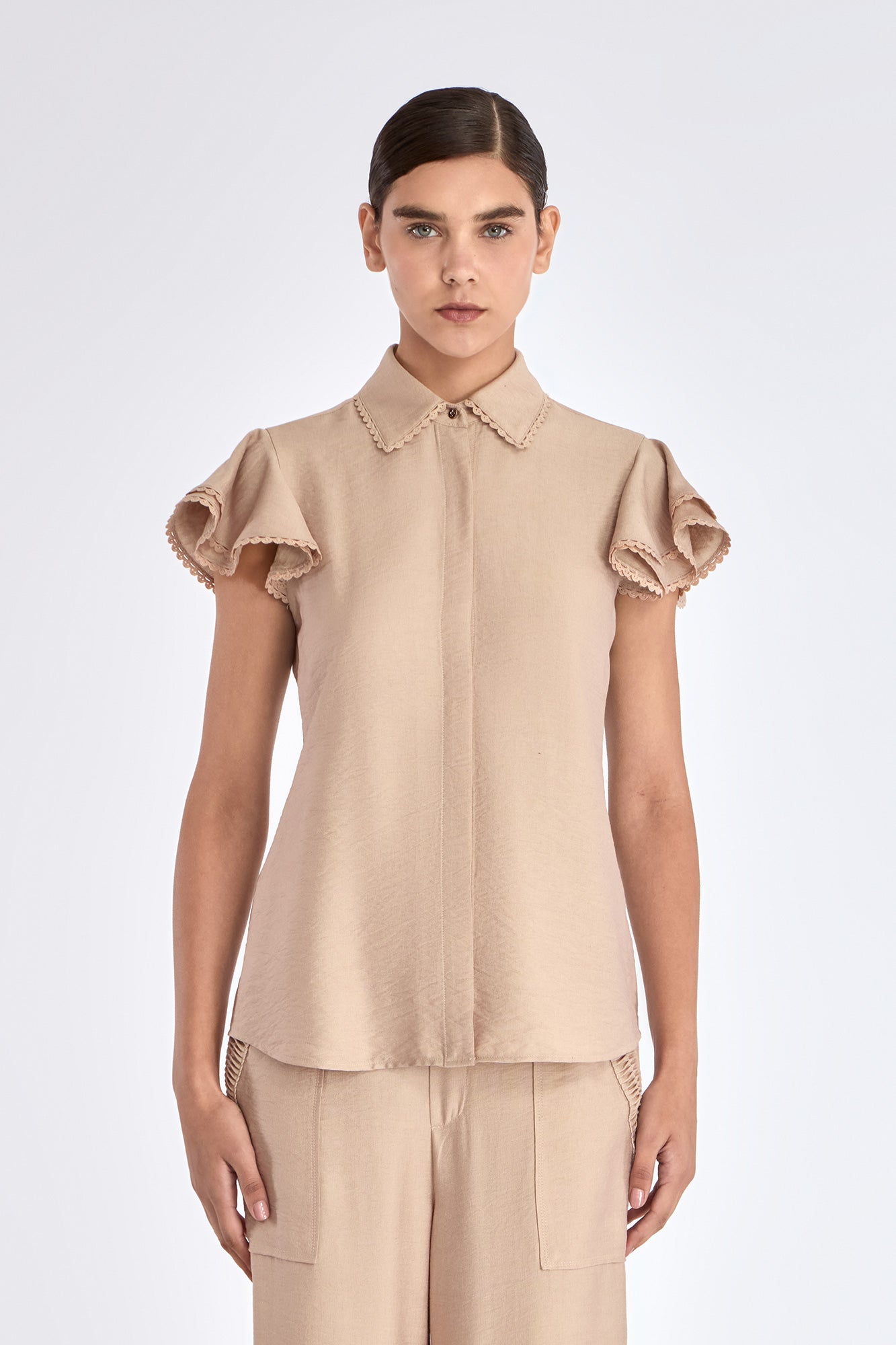 Clark Ruffle Sleeve Blouse in Nude | Sitka Semsch