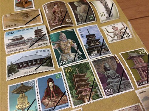 国宝シリーズ・高松塚古墳壁画など。奈良モチーフ切手たち (by 奈良に