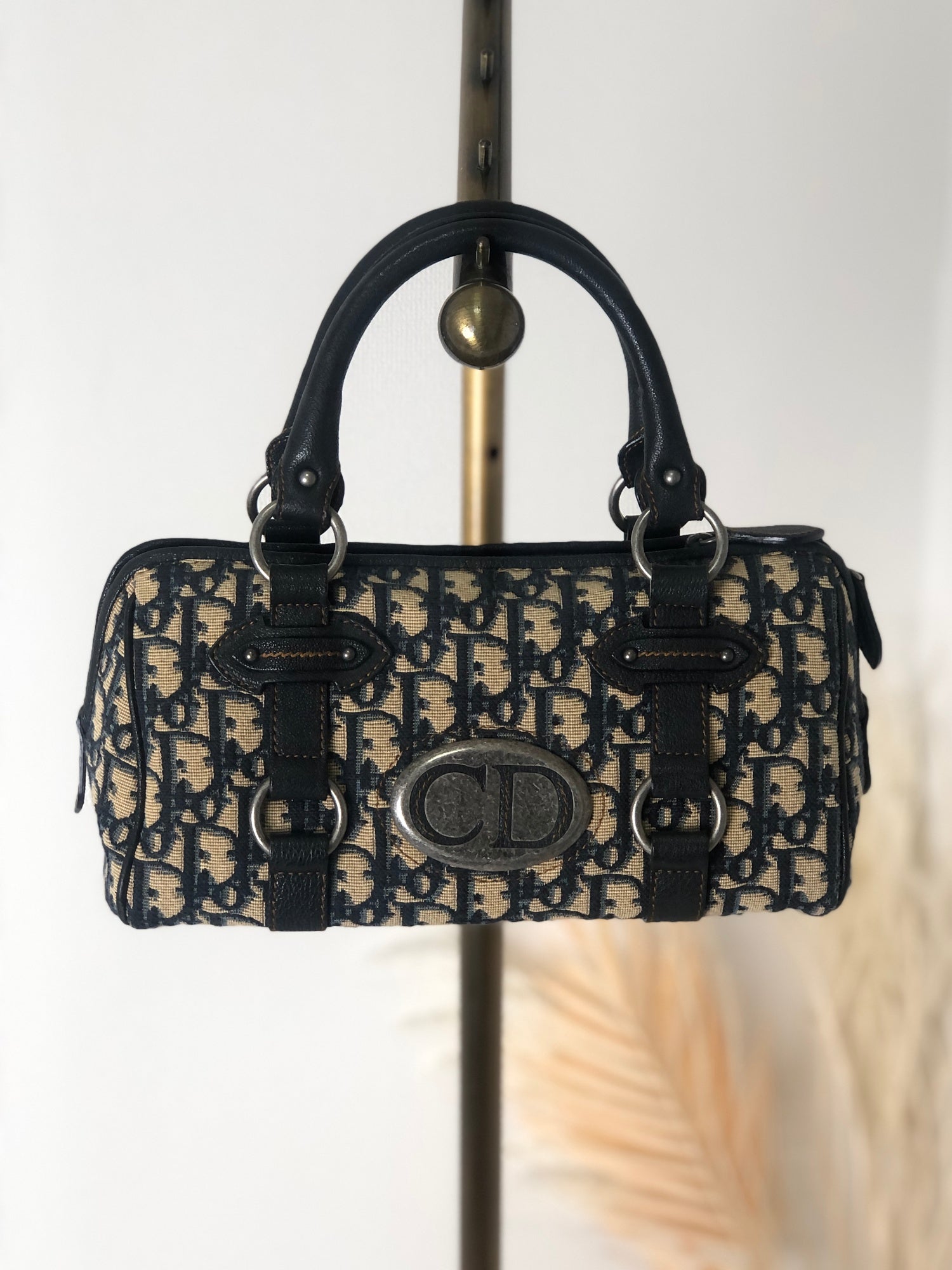 Christian Dior Trotter CD Logo Jacquard Leather Handbag Boston bag